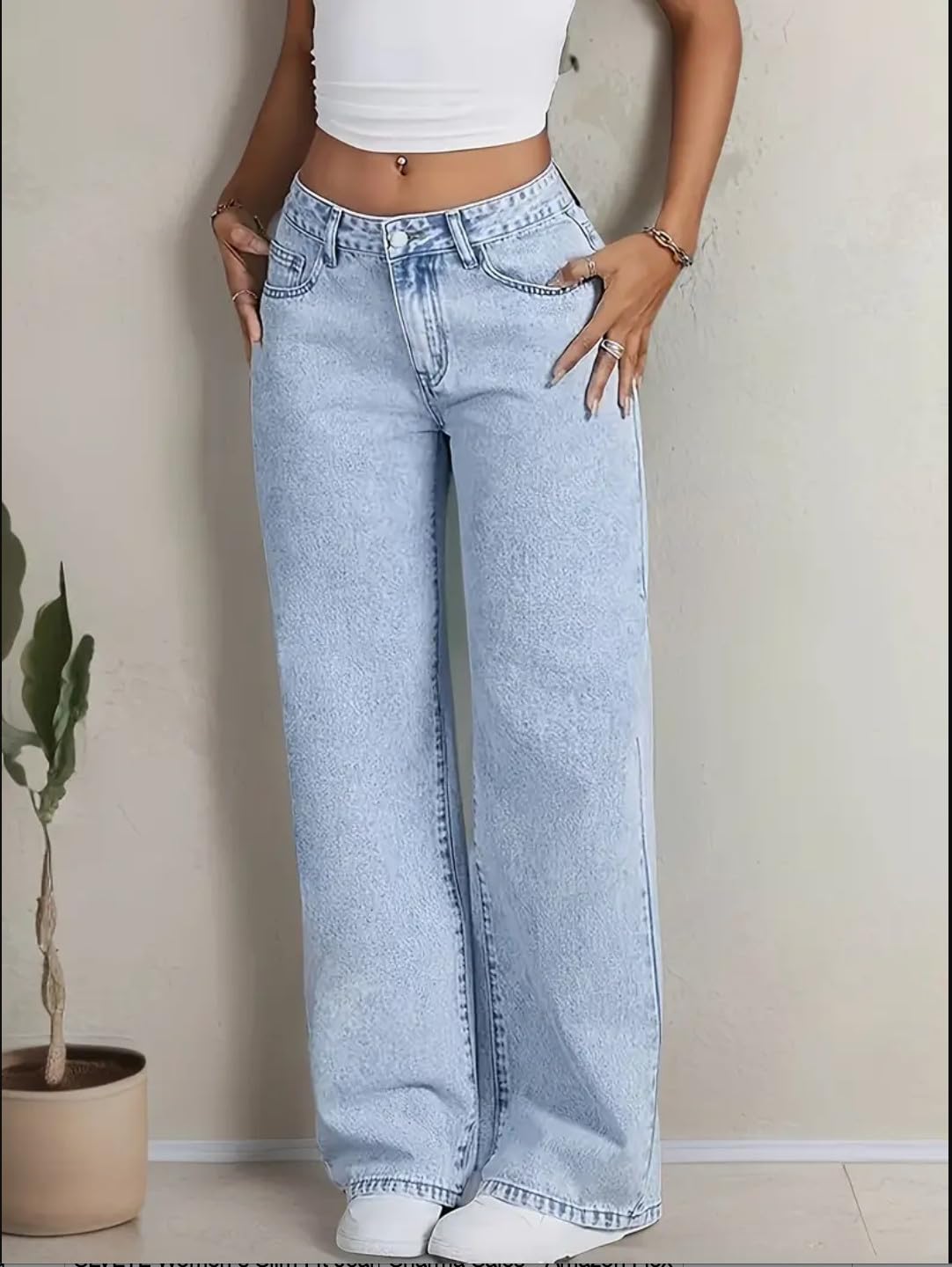 Nifty Women's Denim Stretchable High Waist Light Wash Baggy Jeans (1477_ICE_32_Light_Blue_32) || Back Pocket Bow tie Detail - Image 3