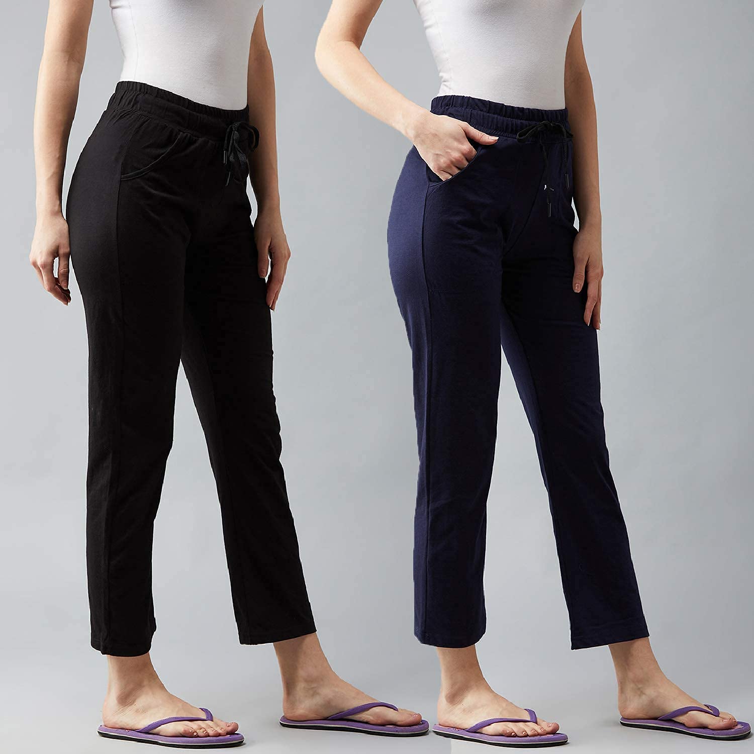BLINKIN Cotton Casual Style Pyjamas For Women, Combo Pack Of 2 With Side Pockets (Color_Black|Navy Blue,Size_Xl) - Image 4