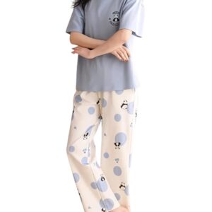 Louis Luxe Womens Korean Night Dress || Full Pyjama Set || Korean Nightsuit || Women Nightwear ||Round Neck Full Sleeve Nightsuit || Loungewear || Everyday Nightdress (ND-08-SKY-M)