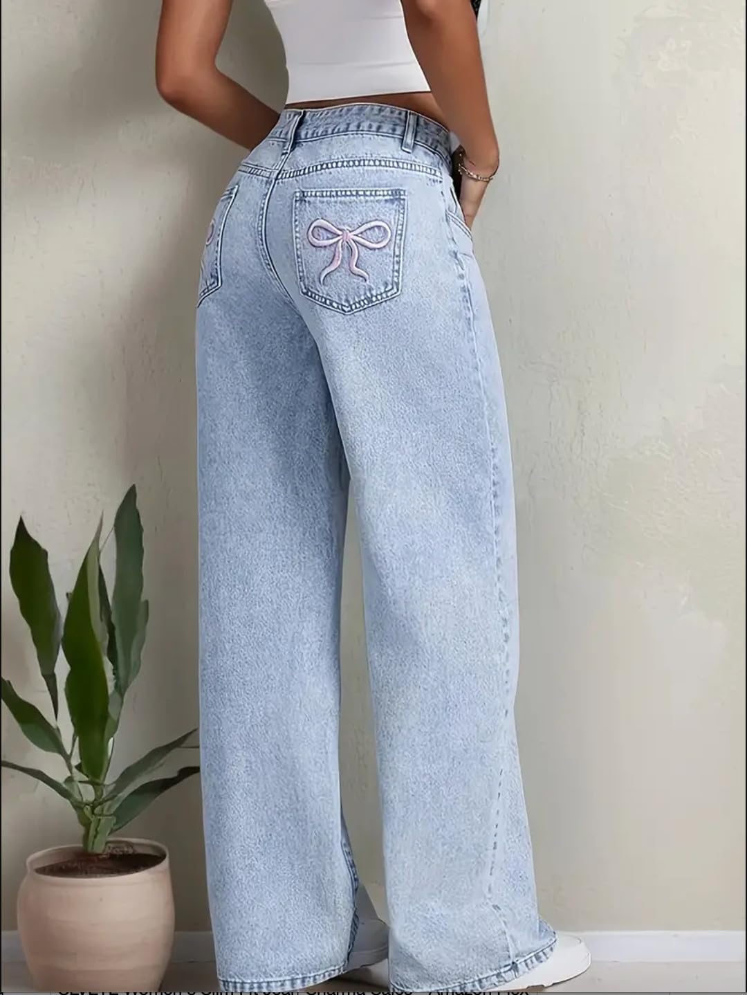 Nifty Women's Denim Stretchable High Waist Light Wash Baggy Jeans (1477_ICE_32_Light_Blue_32) || Back Pocket Bow tie Detail - Image 4
