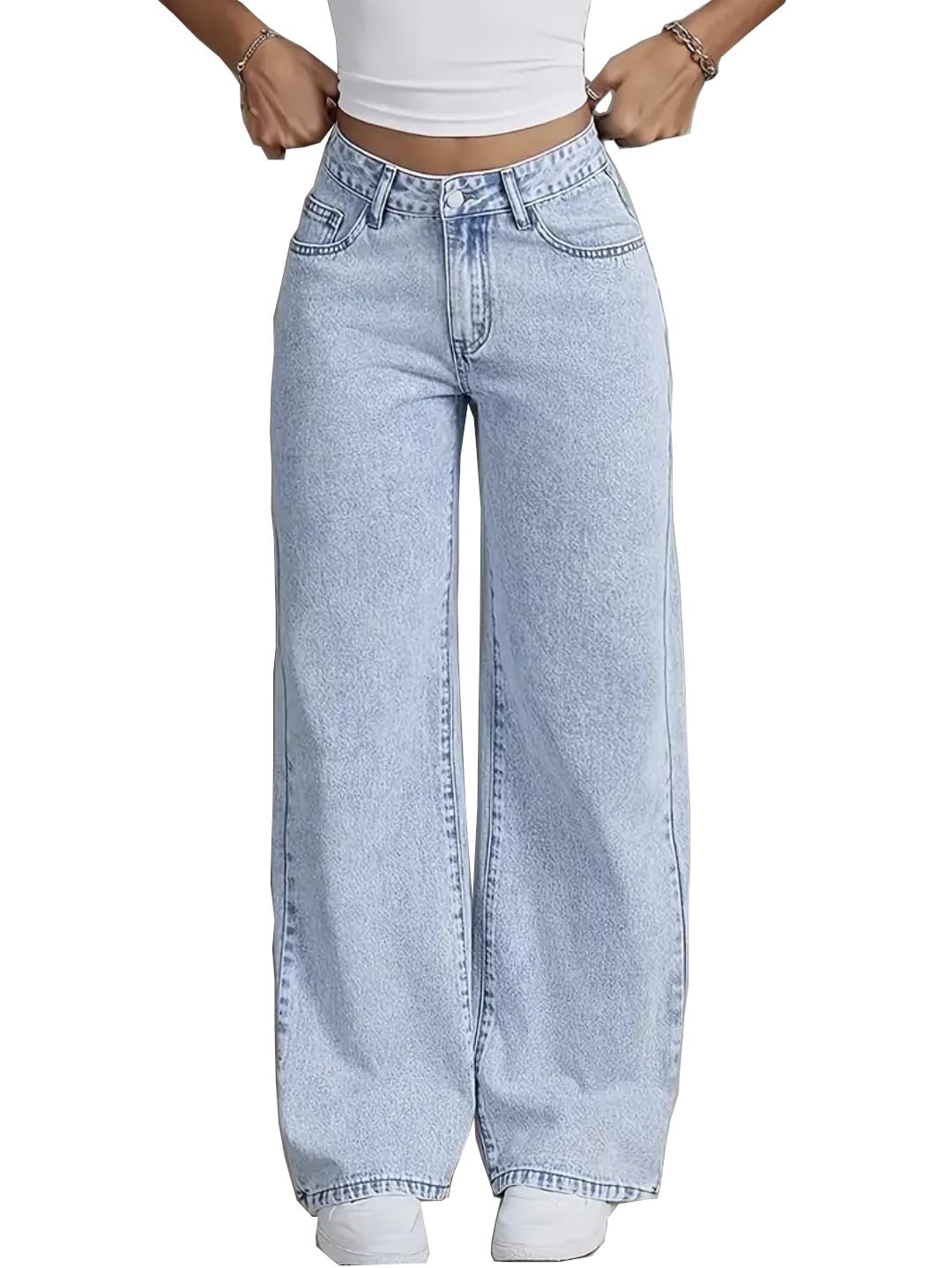 Nifty Women's Denim Stretchable High Waist Light Wash Baggy Jeans (1477_ICE_32_Light_Blue_32) || Back Pocket Bow tie Detail
