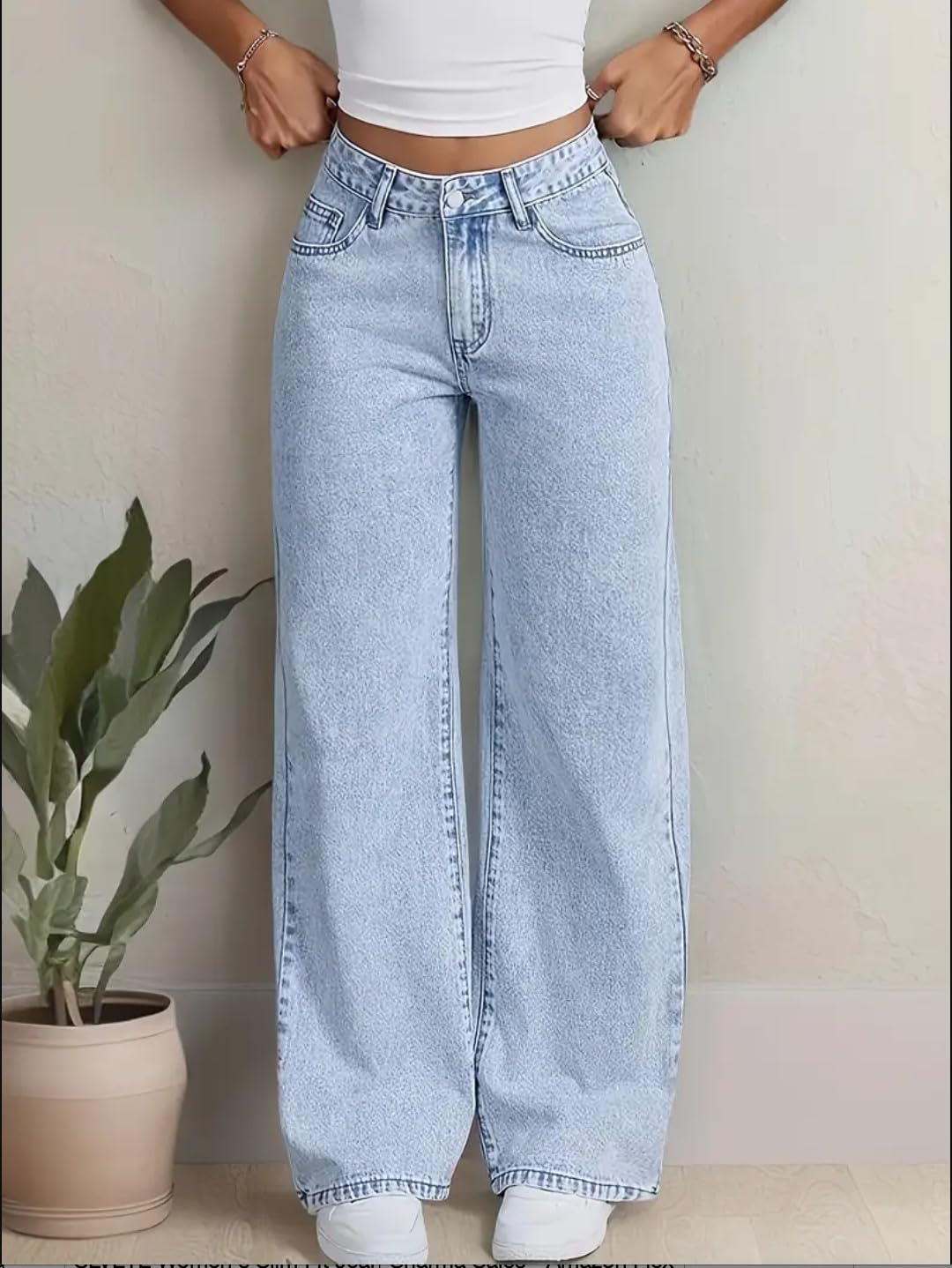 Nifty Women's Denim Stretchable High Waist Light Wash Baggy Jeans (1477_ICE_32_Light_Blue_32) || Back Pocket Bow tie Detail - Image 5