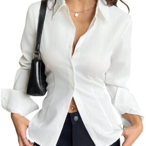 Aahwan White Solid Front Button Long Sleeve Casual Shirt for Women' & Girl's(354-White-S)