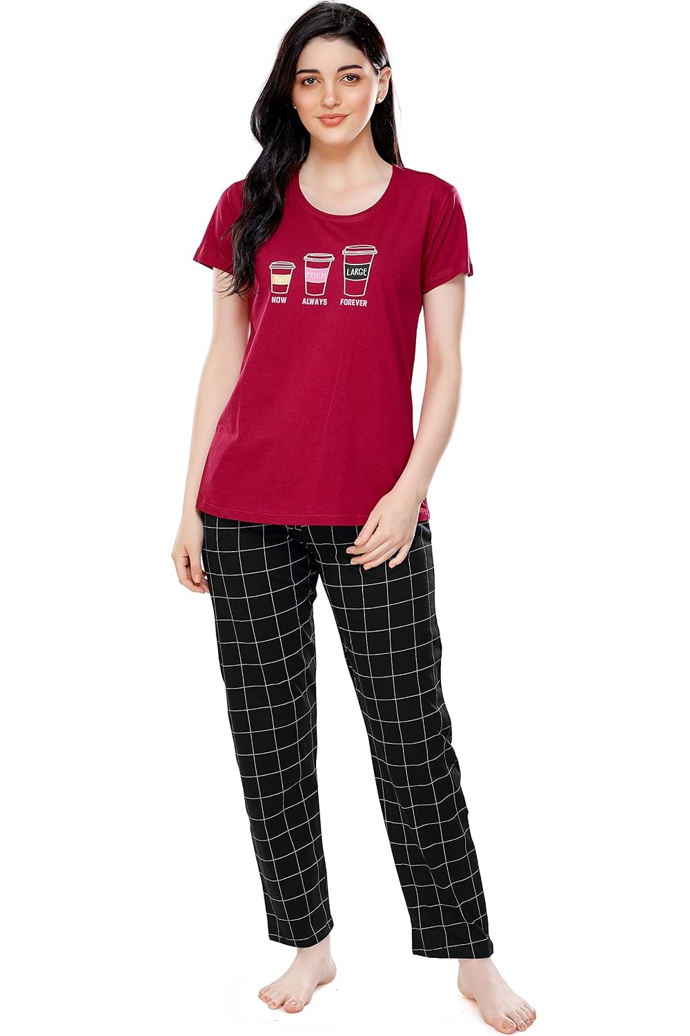 ZEYO Women's Cotton Checks Printed Relaxed Night Suit Set Of Top & Pyjama 5297 - Image 2