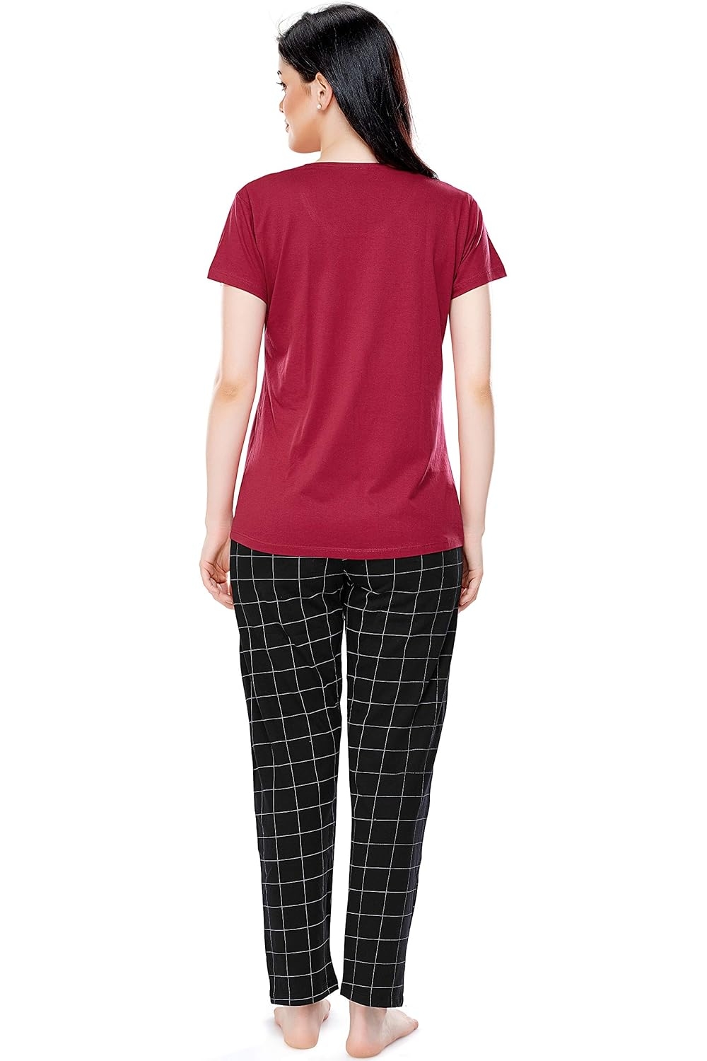 ZEYO Women's Cotton Checks Printed Relaxed Night Suit Set Of Top & Pyjama 5297 - Image 4