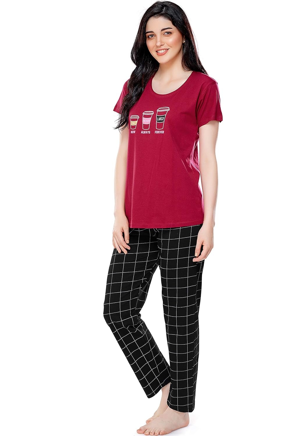 ZEYO Women's Cotton Checks Printed Relaxed Night Suit Set Of Top & Pyjama 5297 - Image 5