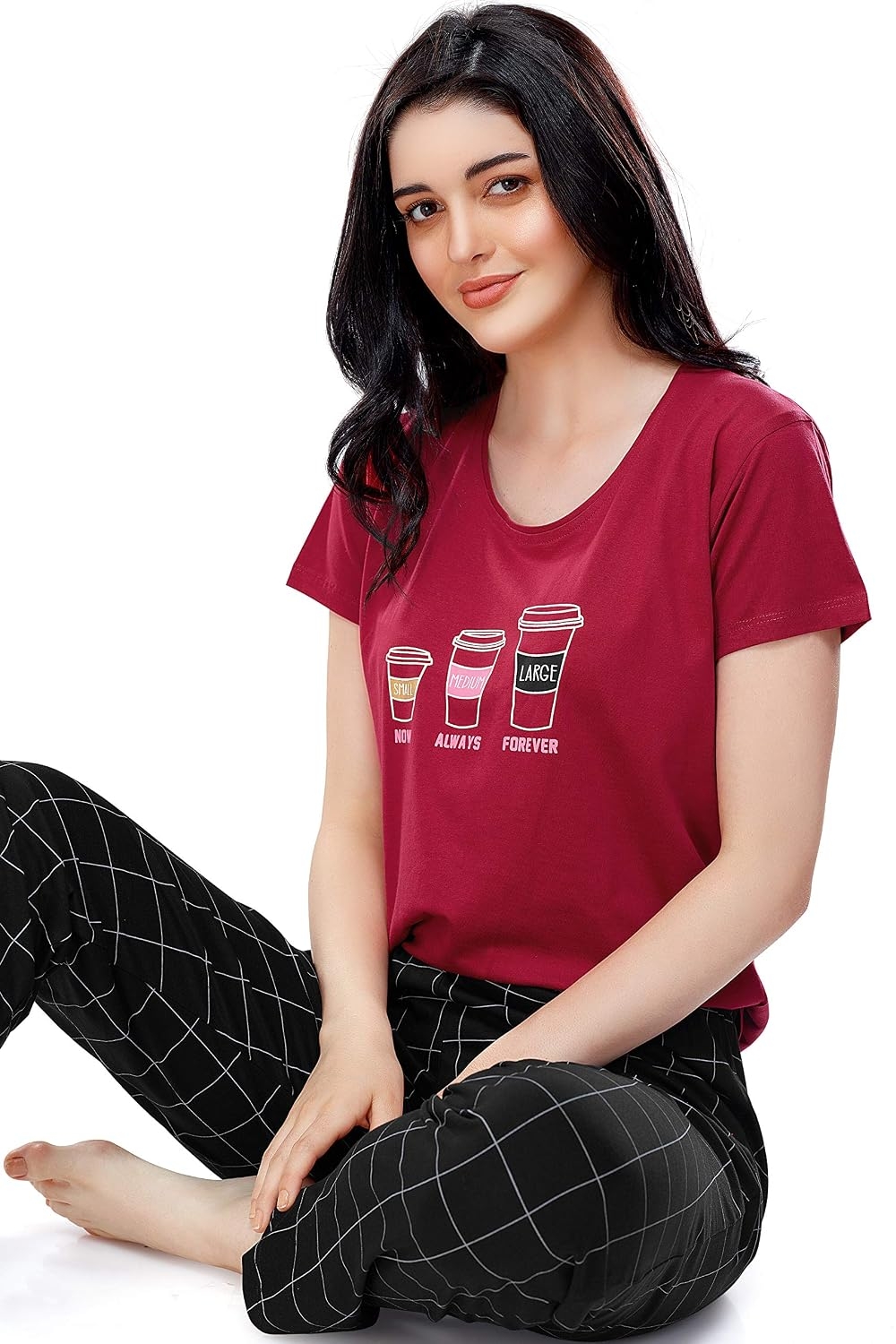 ZEYO Women's Cotton Checks Printed Relaxed Night Suit Set Of Top & Pyjama 5297 - Image 6
