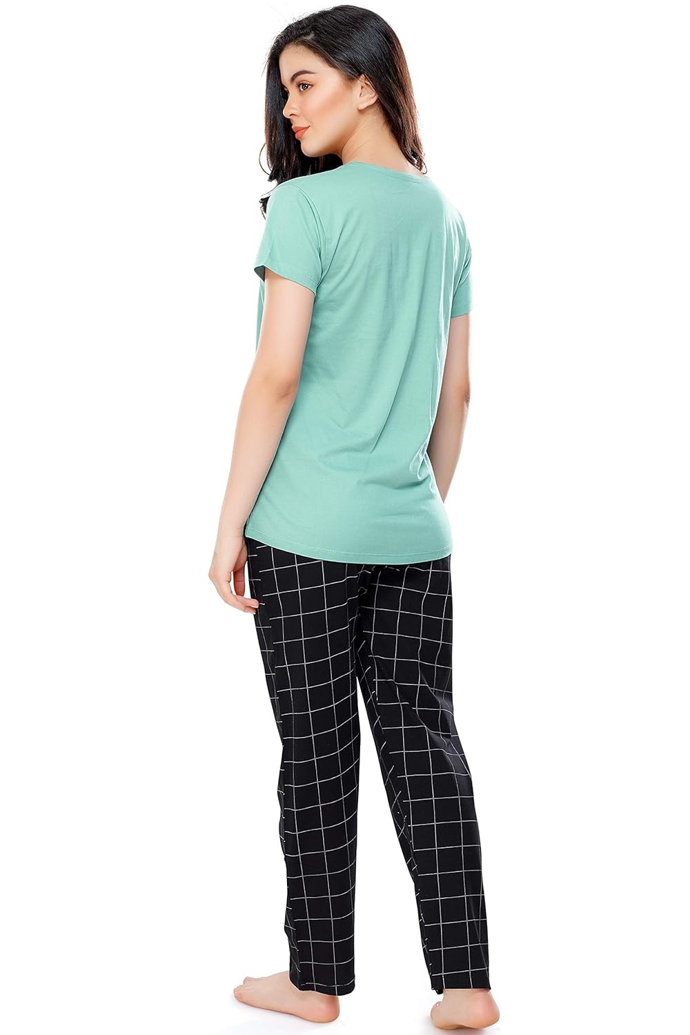 ZEYO Women's Cotton Checks Printed Relaxed Night Suit Set Of Top & Pyjama 5297 - Image 10
