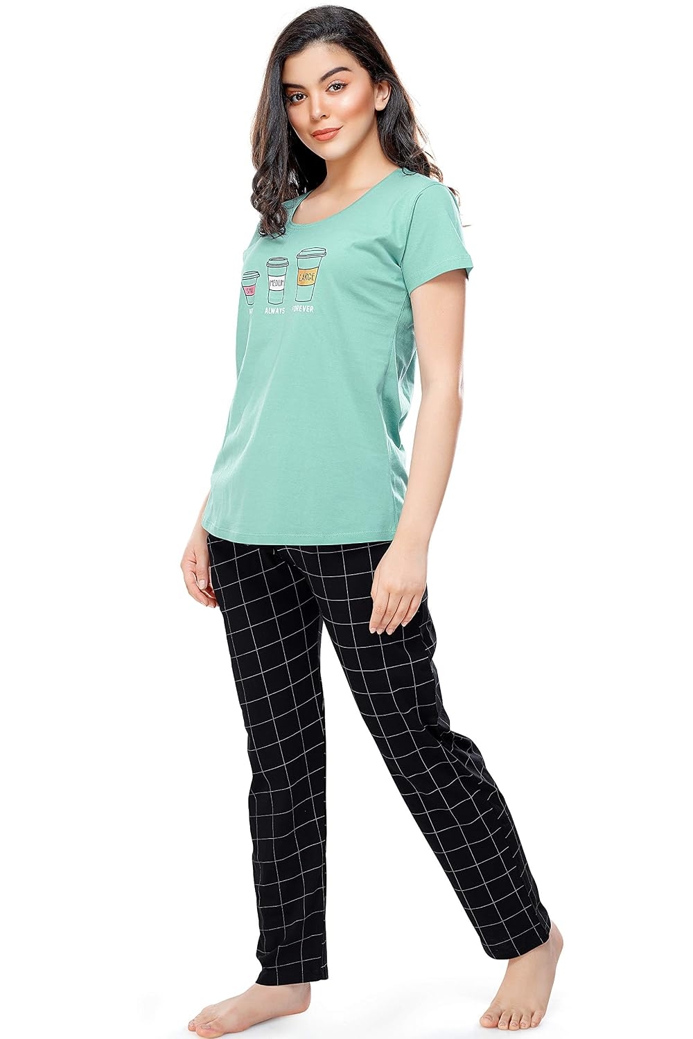 ZEYO Women's Cotton Checks Printed Relaxed Night Suit Set Of Top & Pyjama 5297 - Image 11