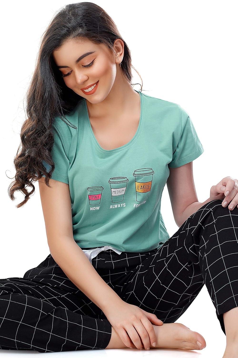 ZEYO Women's Cotton Checks Printed Relaxed Night Suit Set Of Top & Pyjama 5297 - Image 12