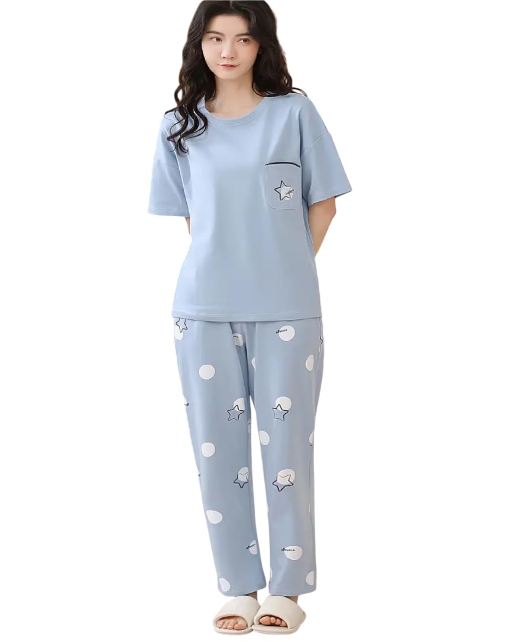 Louis Luxe Womens Korean Night Dress|| Full Pyjama Set || Korean Nightsuit ||Women Nightwear ||Round Neck Full Sleeve Nightsuit || Loungewear || Everyday Nightdress (ND-11) - Image 7