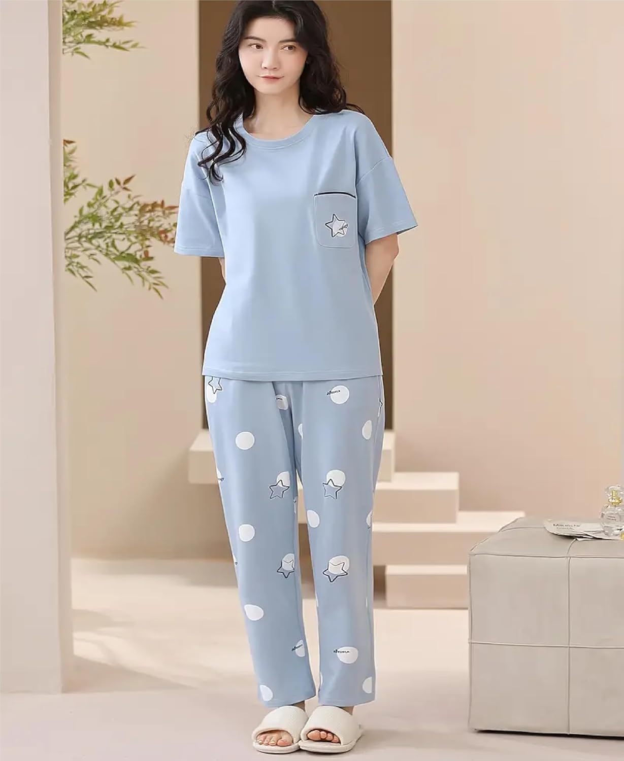 Louis Luxe Womens Korean Night Dress|| Full Pyjama Set || Korean Nightsuit ||Women Nightwear ||Round Neck Full Sleeve Nightsuit || Loungewear || Everyday Nightdress (ND-11) - Image 8