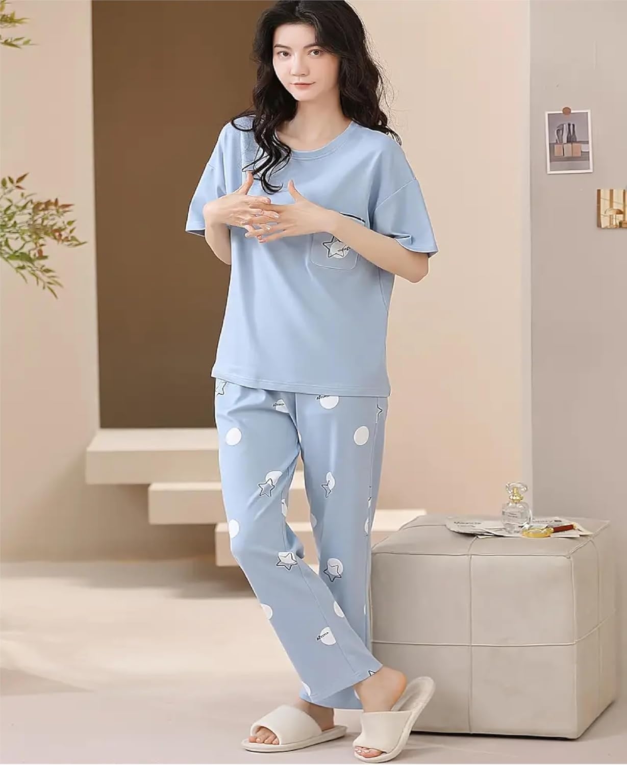 Louis Luxe Womens Korean Night Dress|| Full Pyjama Set || Korean Nightsuit ||Women Nightwear ||Round Neck Full Sleeve Nightsuit || Loungewear || Everyday Nightdress (ND-11) - Image 10