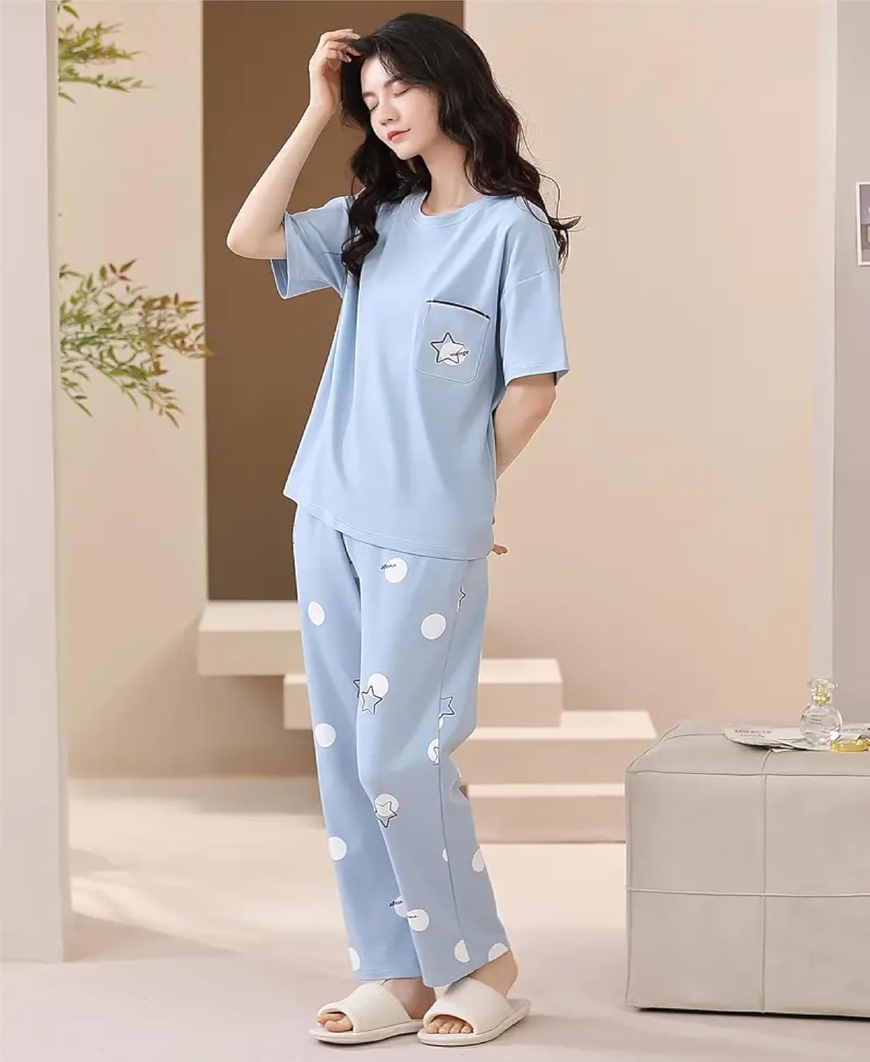 Louis Luxe Womens Korean Night Dress|| Full Pyjama Set || Korean Nightsuit ||Women Nightwear ||Round Neck Full Sleeve Nightsuit || Loungewear || Everyday Nightdress (ND-11) - Image 11