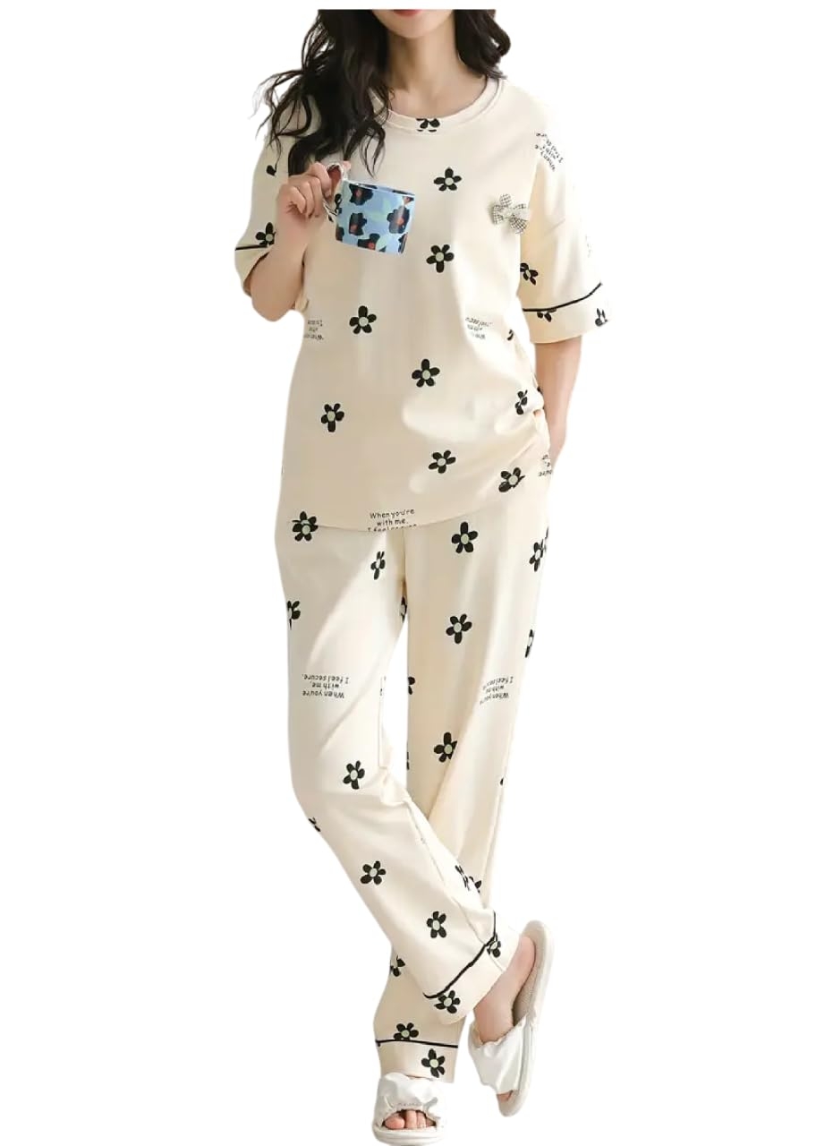 Louis Luxe Womens Korean Night Dress|| Full Pyjama Set || Korean Nightsuit ||Women Nightwear ||Round Neck Full Sleeve Nightsuit || Loungewear || Everyday Nightdress (ND-11) - Image 13