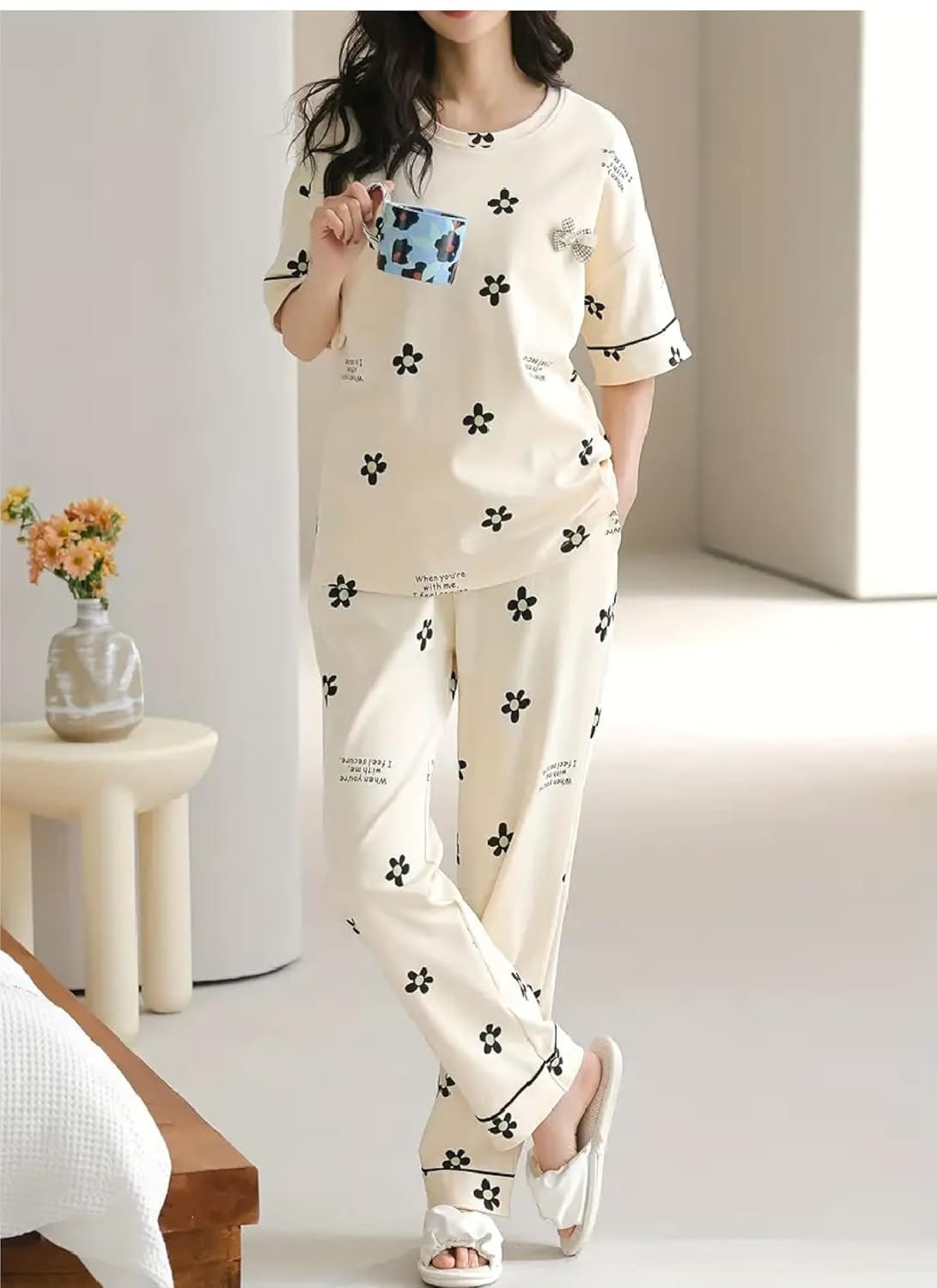 Louis Luxe Womens Korean Night Dress|| Full Pyjama Set || Korean Nightsuit ||Women Nightwear ||Round Neck Full Sleeve Nightsuit || Loungewear || Everyday Nightdress (ND-11) - Image 14