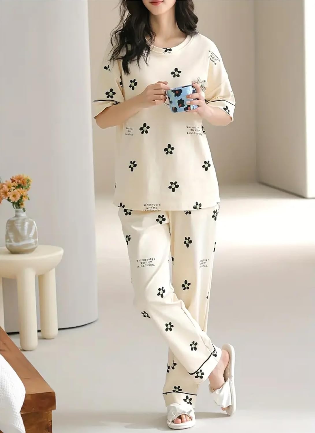 Louis Luxe Womens Korean Night Dress|| Full Pyjama Set || Korean Nightsuit ||Women Nightwear ||Round Neck Full Sleeve Nightsuit || Loungewear || Everyday Nightdress (ND-11) - Image 15
