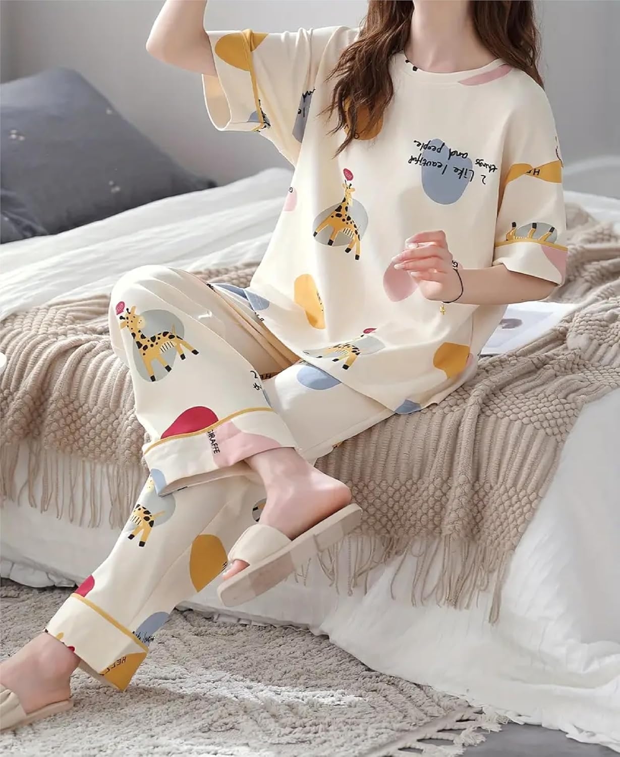 Louis Luxe Womens Korean Night Dress|| Full Pyjama Set || Korean Nightsuit ||Women Nightwear ||Round Neck Full Sleeve Nightsuit || Loungewear || Everyday Nightdress (ND-11) - Image 22