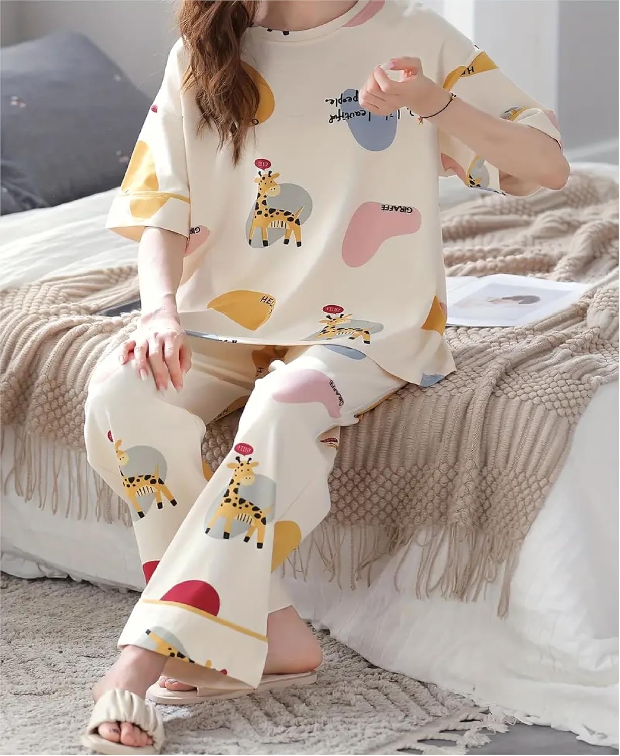 Louis Luxe Womens Korean Night Dress|| Full Pyjama Set || Korean Nightsuit ||Women Nightwear ||Round Neck Full Sleeve Nightsuit || Loungewear || Everyday Nightdress (ND-11) - Image 23