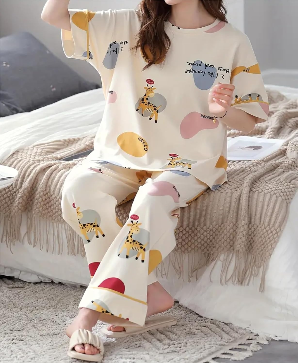 Louis Luxe Womens Korean Night Dress|| Full Pyjama Set || Korean Nightsuit ||Women Nightwear ||Round Neck Full Sleeve Nightsuit || Loungewear || Everyday Nightdress (ND-11) - Image 24