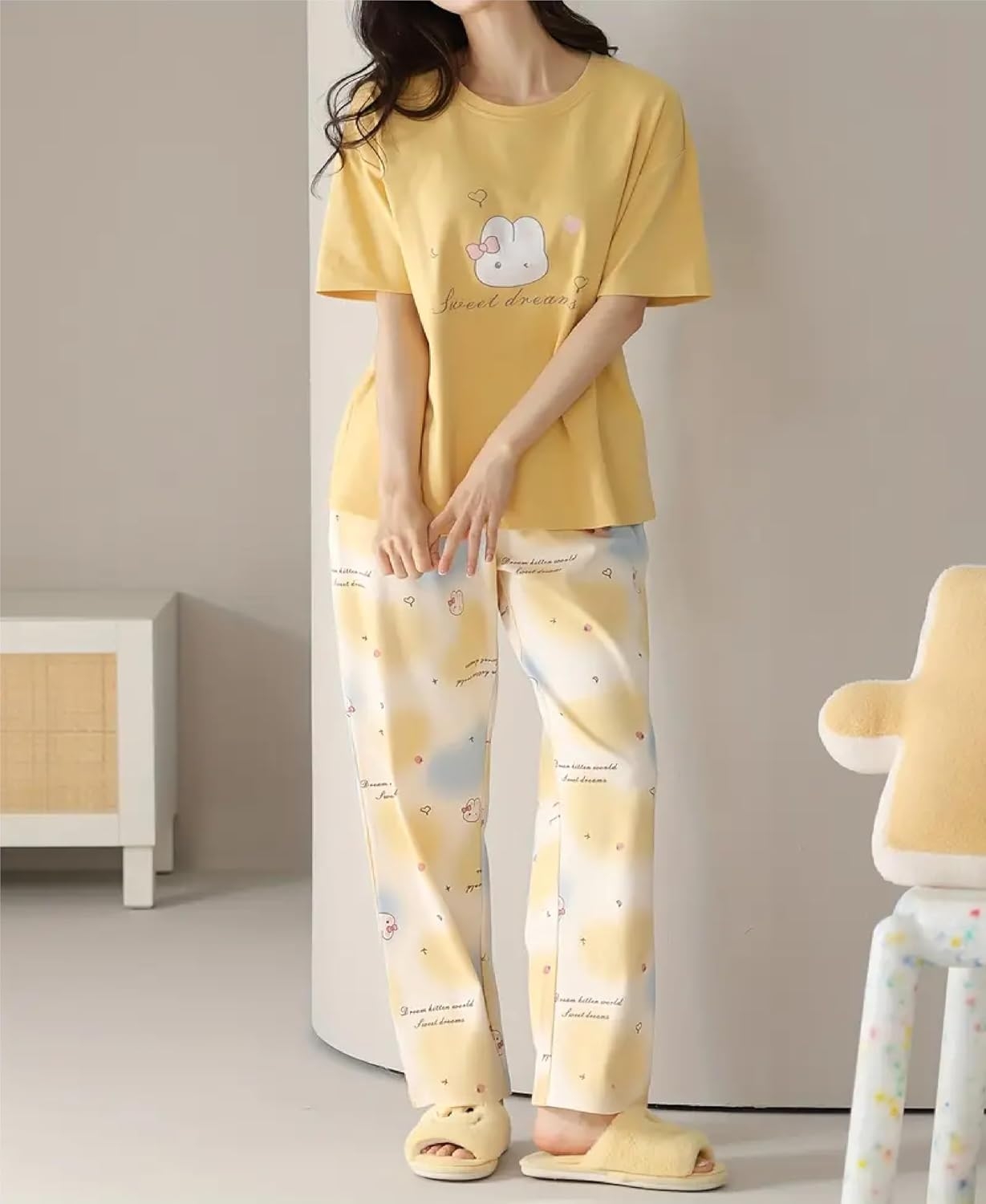 Louis Luxe Womens Korean Night Dress|| Full Pyjama Set || Korean Nightsuit ||Women Nightwear ||Round Neck Full Sleeve Nightsuit || Loungewear || Everyday Nightdress (ND-11) - Image 27