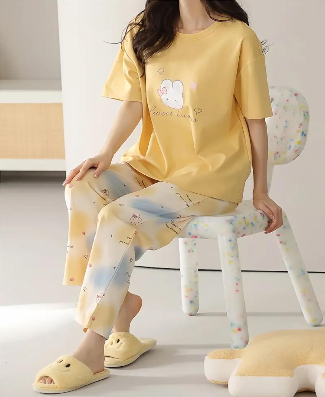 Louis Luxe Womens Korean Night Dress|| Full Pyjama Set || Korean Nightsuit ||Women Nightwear ||Round Neck Full Sleeve Nightsuit || Loungewear || Everyday Nightdress (ND-11) - Image 29