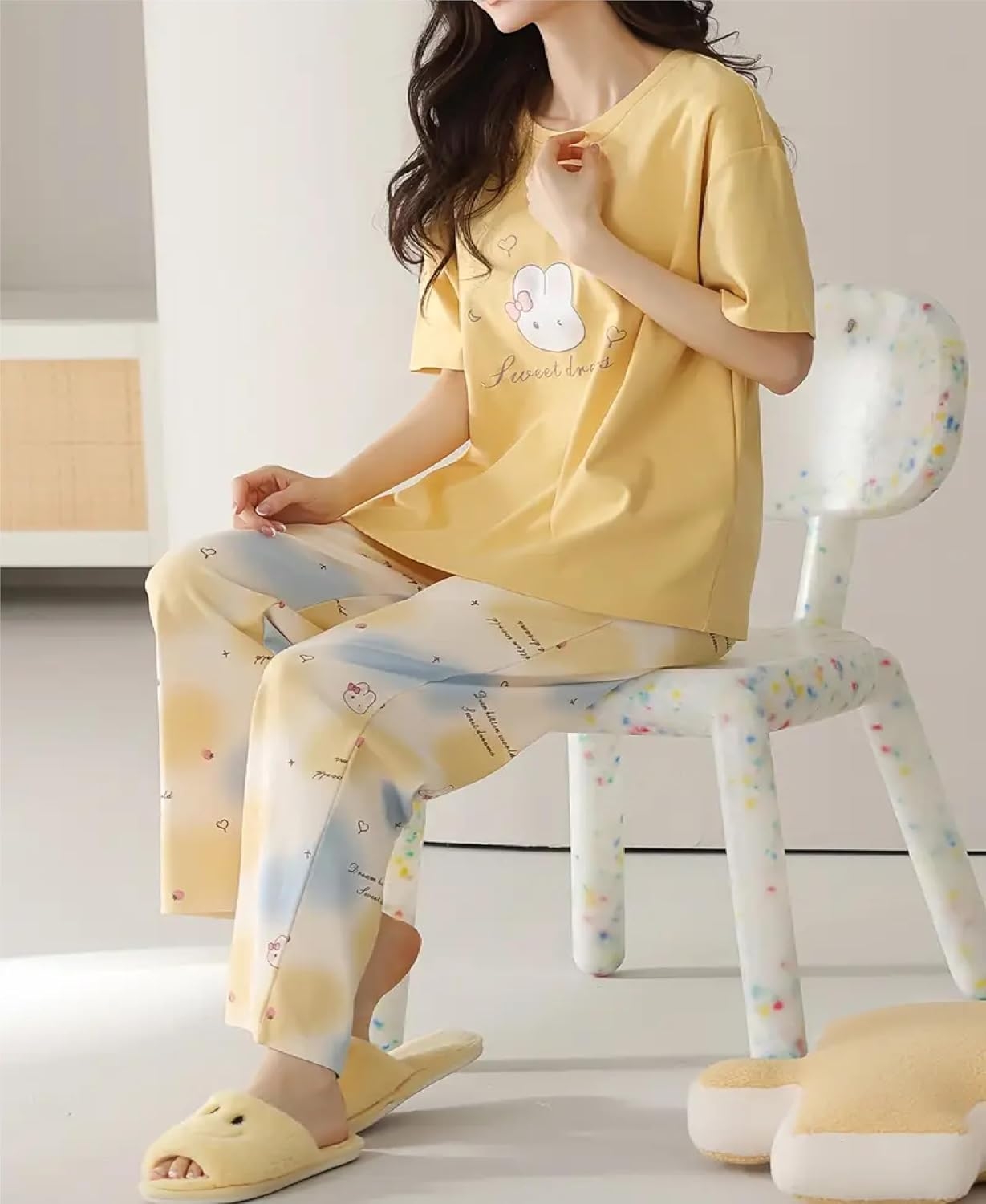 Louis Luxe Womens Korean Night Dress|| Full Pyjama Set || Korean Nightsuit ||Women Nightwear ||Round Neck Full Sleeve Nightsuit || Loungewear || Everyday Nightdress (ND-11) - Image 30