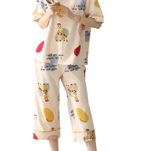 Lunza Women’s Cotton Pajama Set with Top & Pants|| Korean Night Suit|| Lightweight Printed Set || Soft & Comfy Sleepwear for Girls & Women