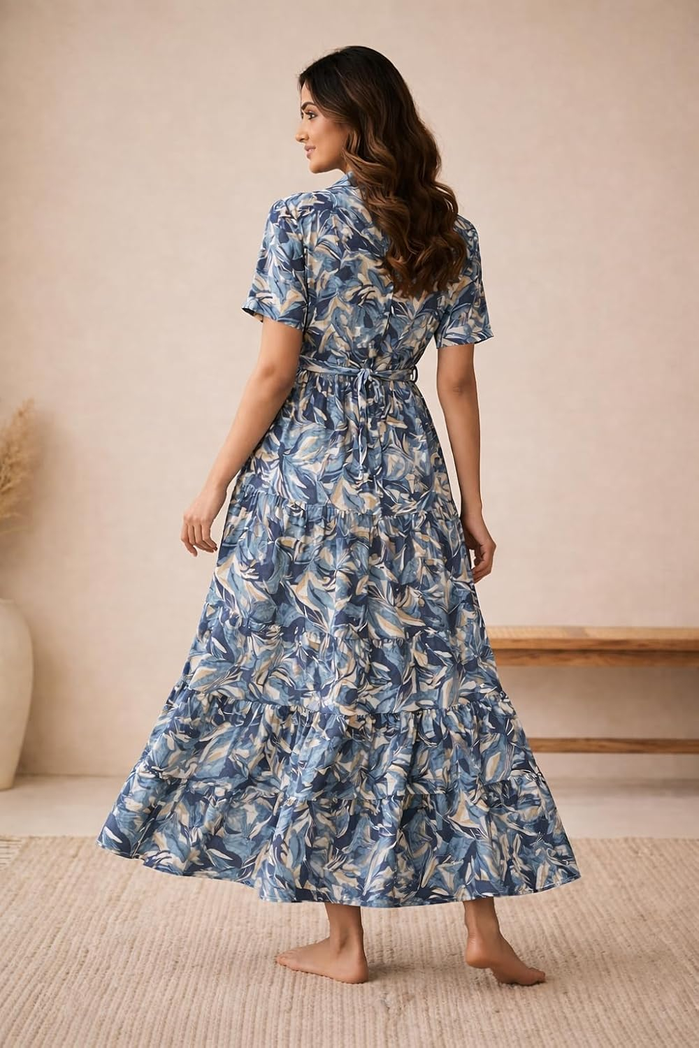 Bollyclues Women's Printed Crepe Maxi Dress with Waist Tie - Image 2