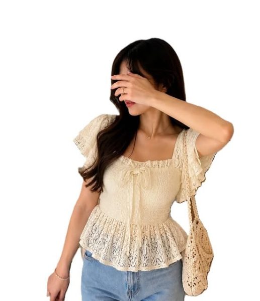 Women's Lace-Trim Short-Sleeve Top