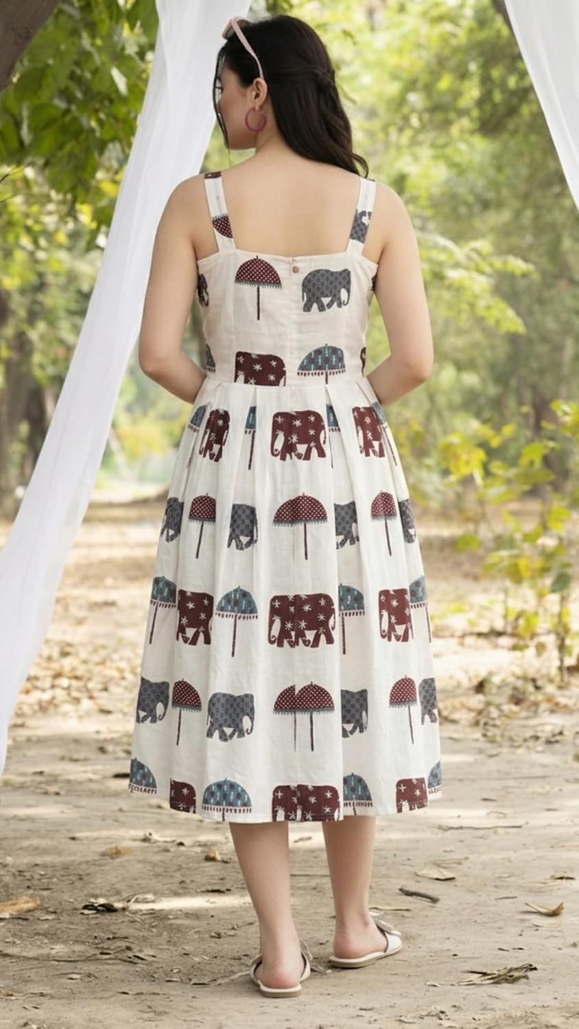 Bollyclues Women's Sleeveless Square-Neck Cotton Midi Dress - Image 2
