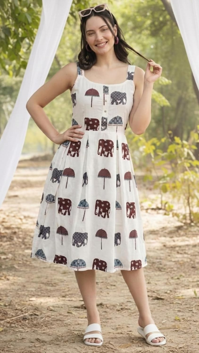 Bollyclues Women's Sleeveless Square-Neck Cotton Midi Dress - Image 3