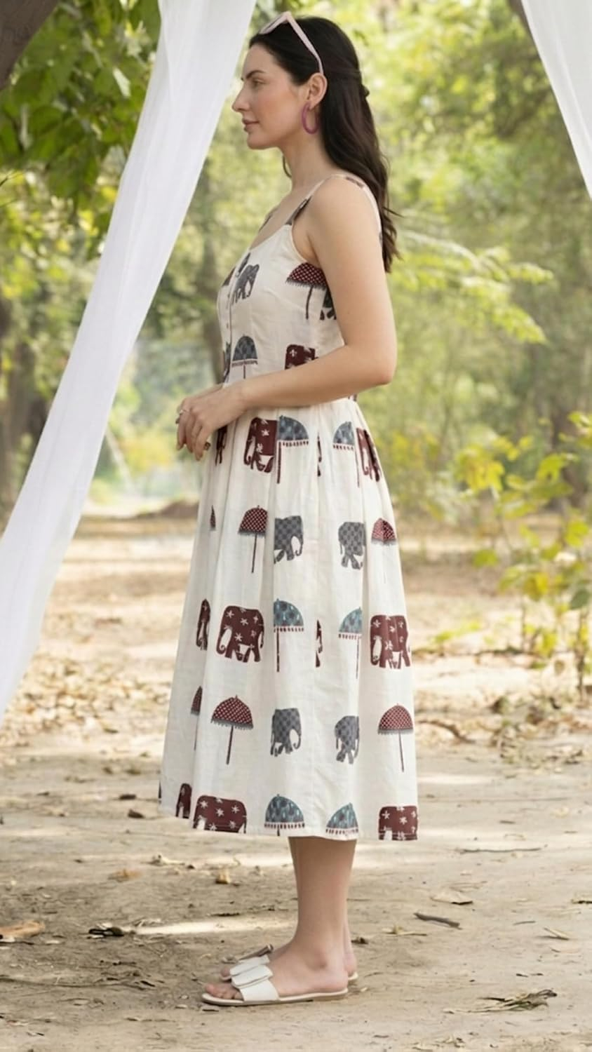 Bollyclues Women's Sleeveless Square-Neck Cotton Midi Dress - Image 4