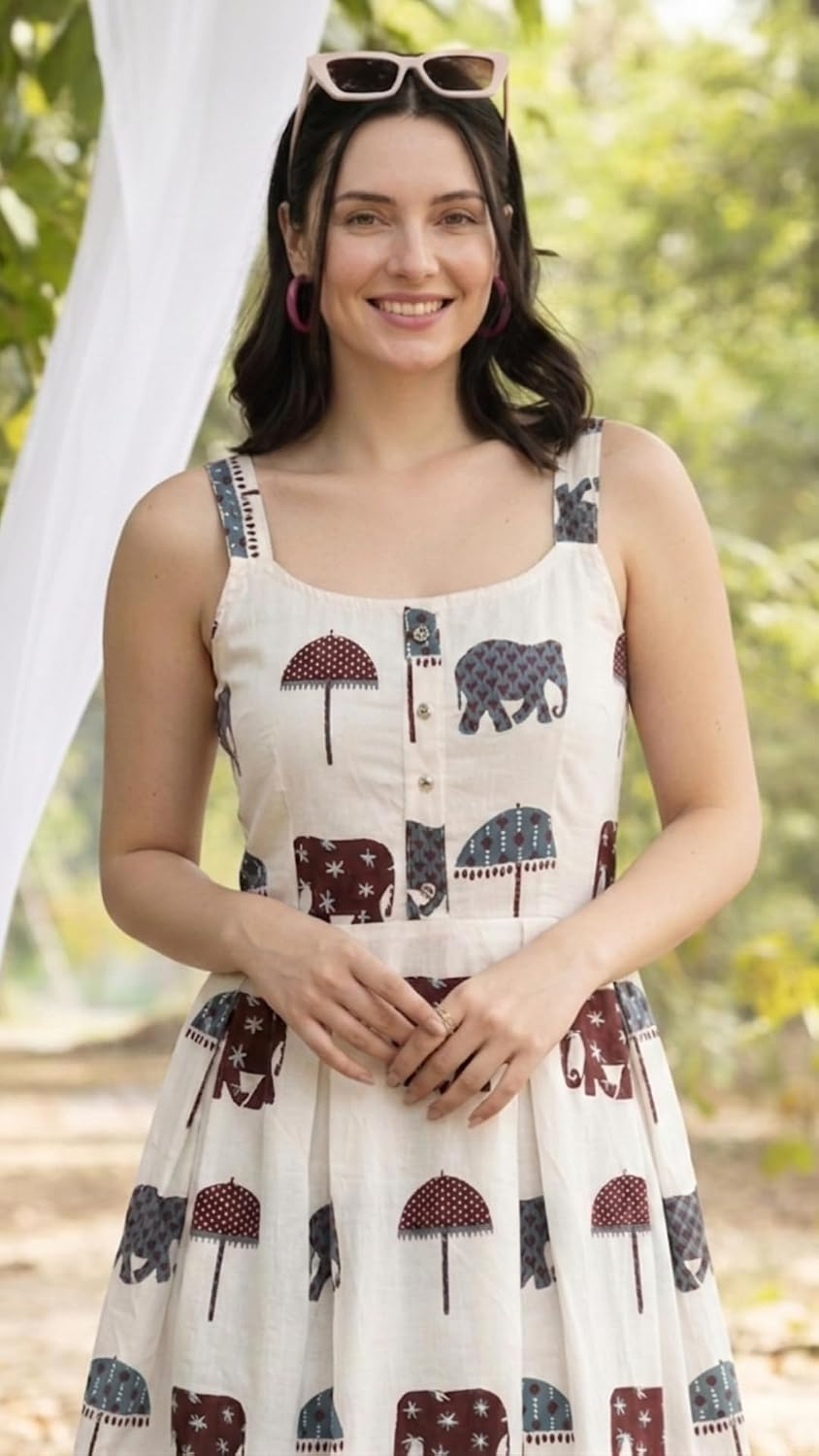 Bollyclues Women's Sleeveless Square-Neck Cotton Midi Dress - Image 5