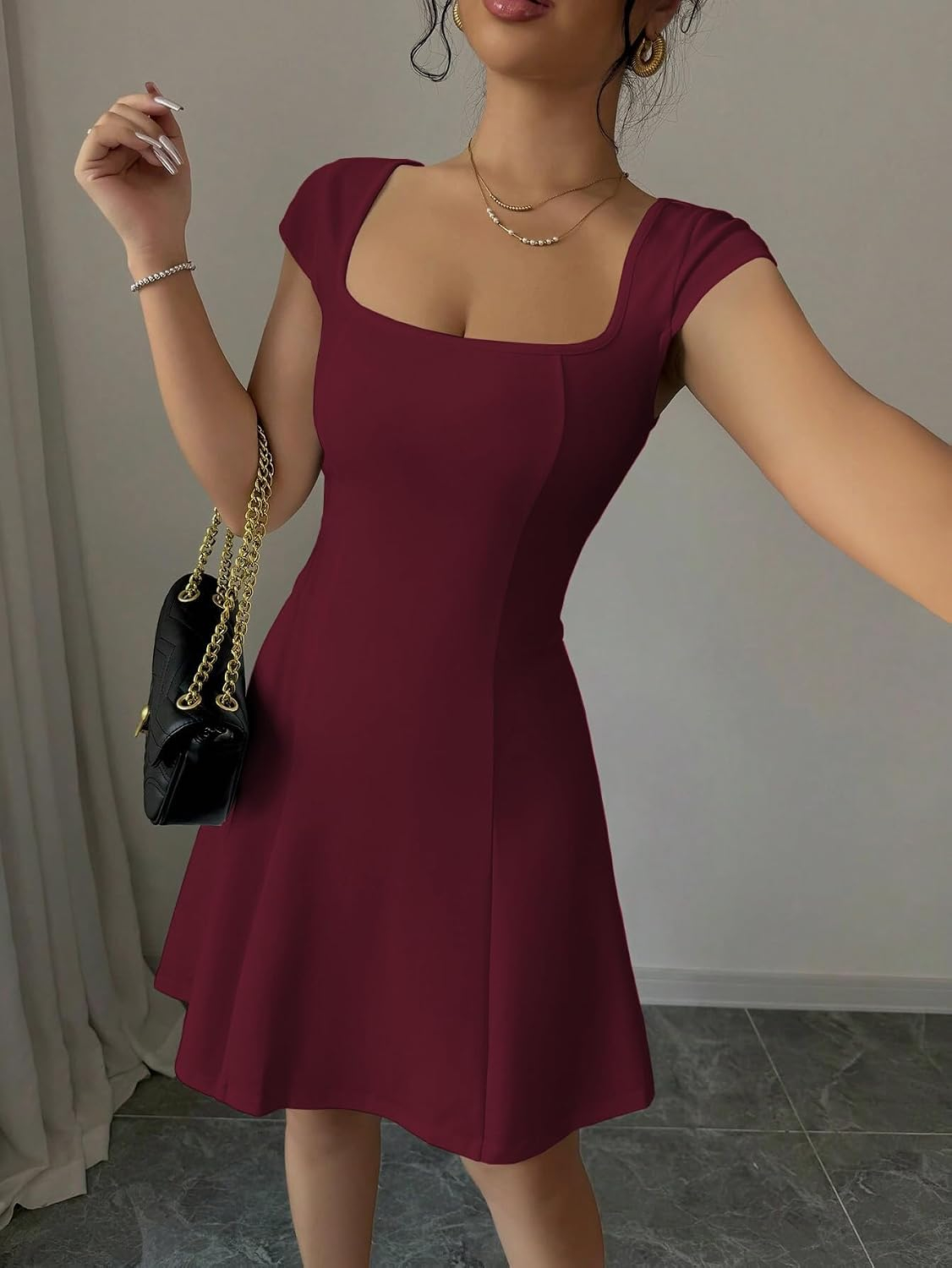 GRECIILOOKS Women's Square-Neck Lycra Midi Dress - Image 3