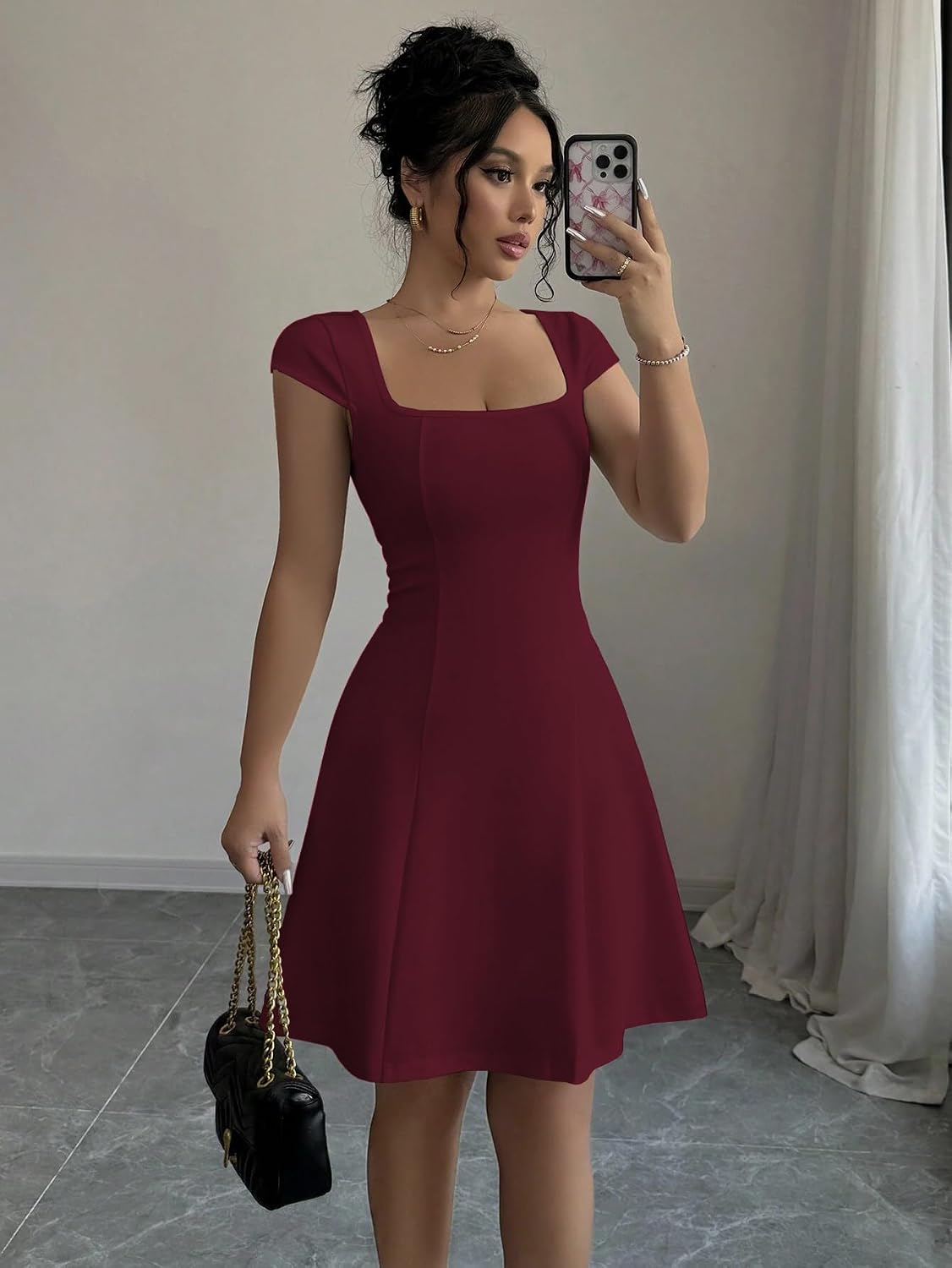 GRECIILOOKS Women's Square-Neck Lycra Midi Dress - Image 4