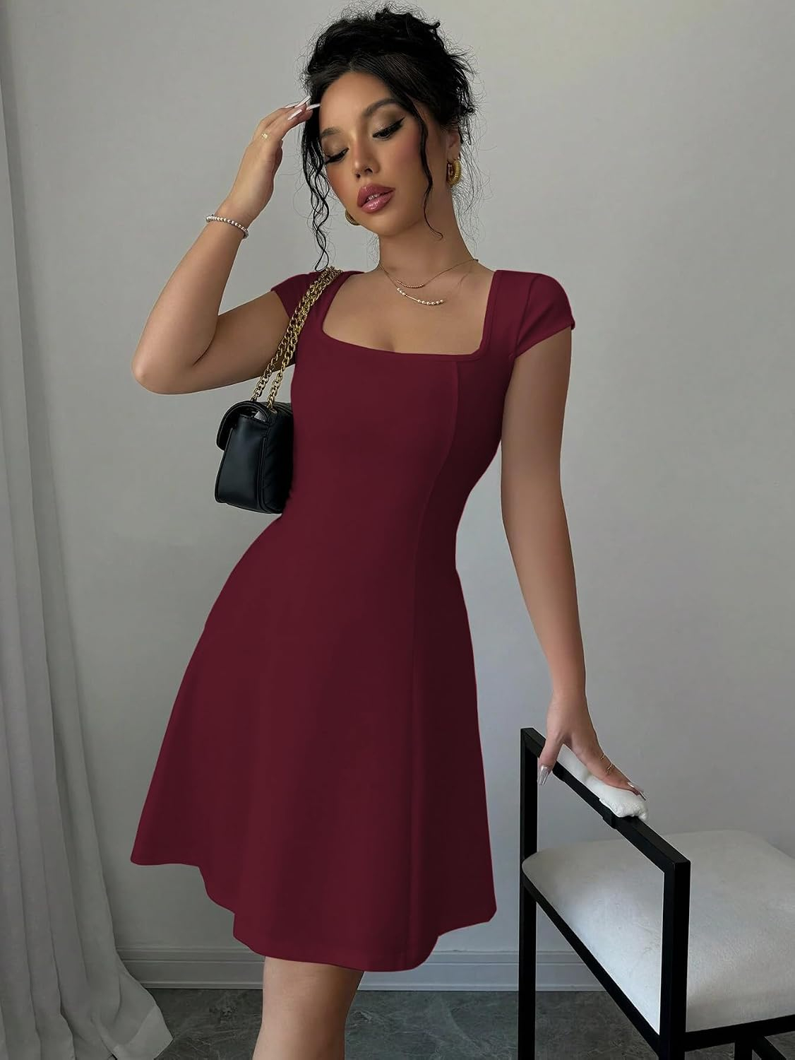 GRECIILOOKS Women's Square-Neck Lycra Midi Dress - Image 6
