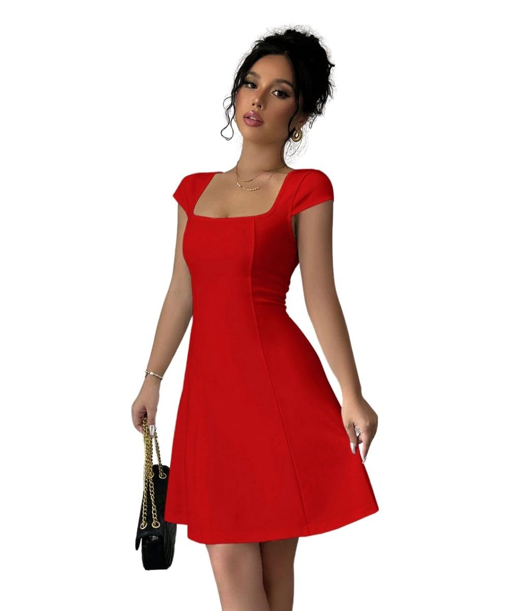 GRECIILOOKS Women's Square-Neck Lycra Midi Dress - Image 7
