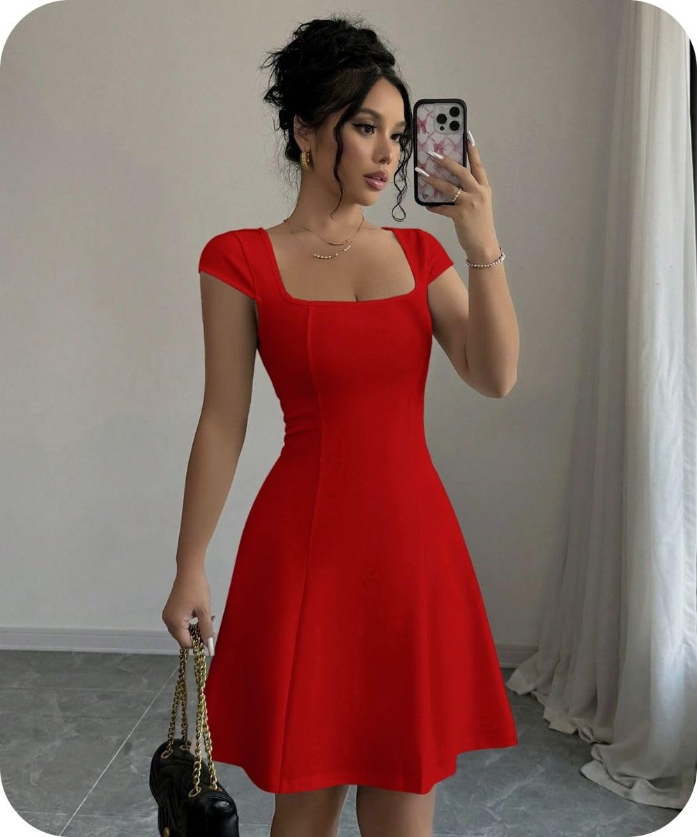 GRECIILOOKS Women's Square-Neck Lycra Midi Dress - Image 10