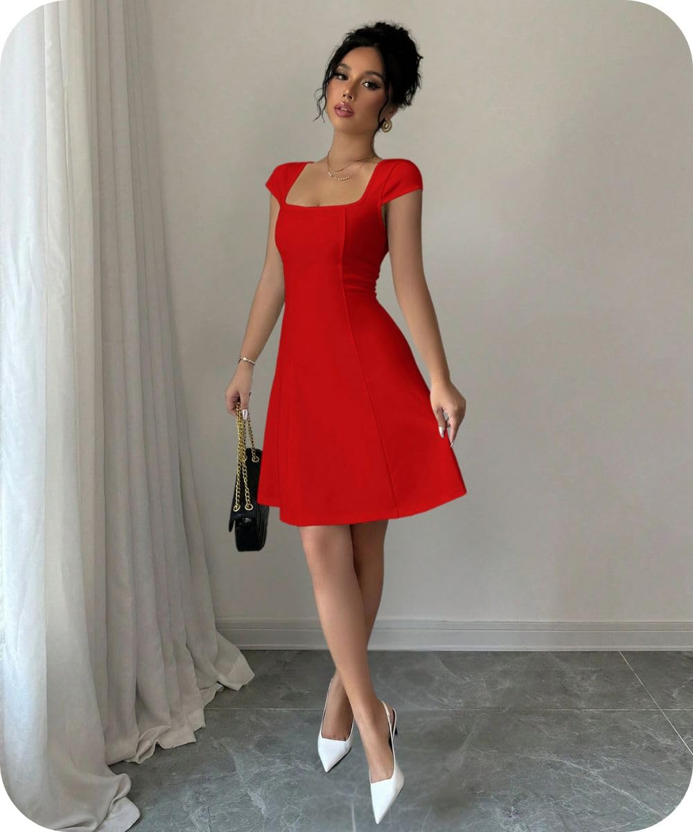 GRECIILOOKS Women's Square-Neck Lycra Midi Dress - Image 11