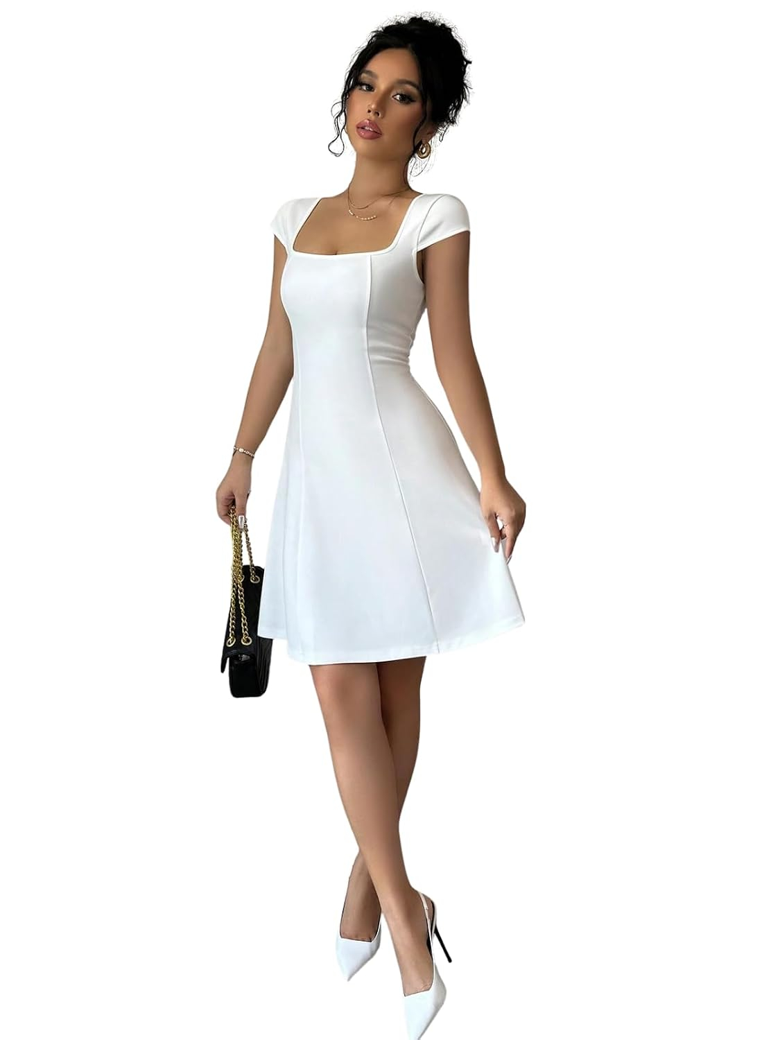GRECIILOOKS Women's Square-Neck Lycra Midi Dress - Image 12