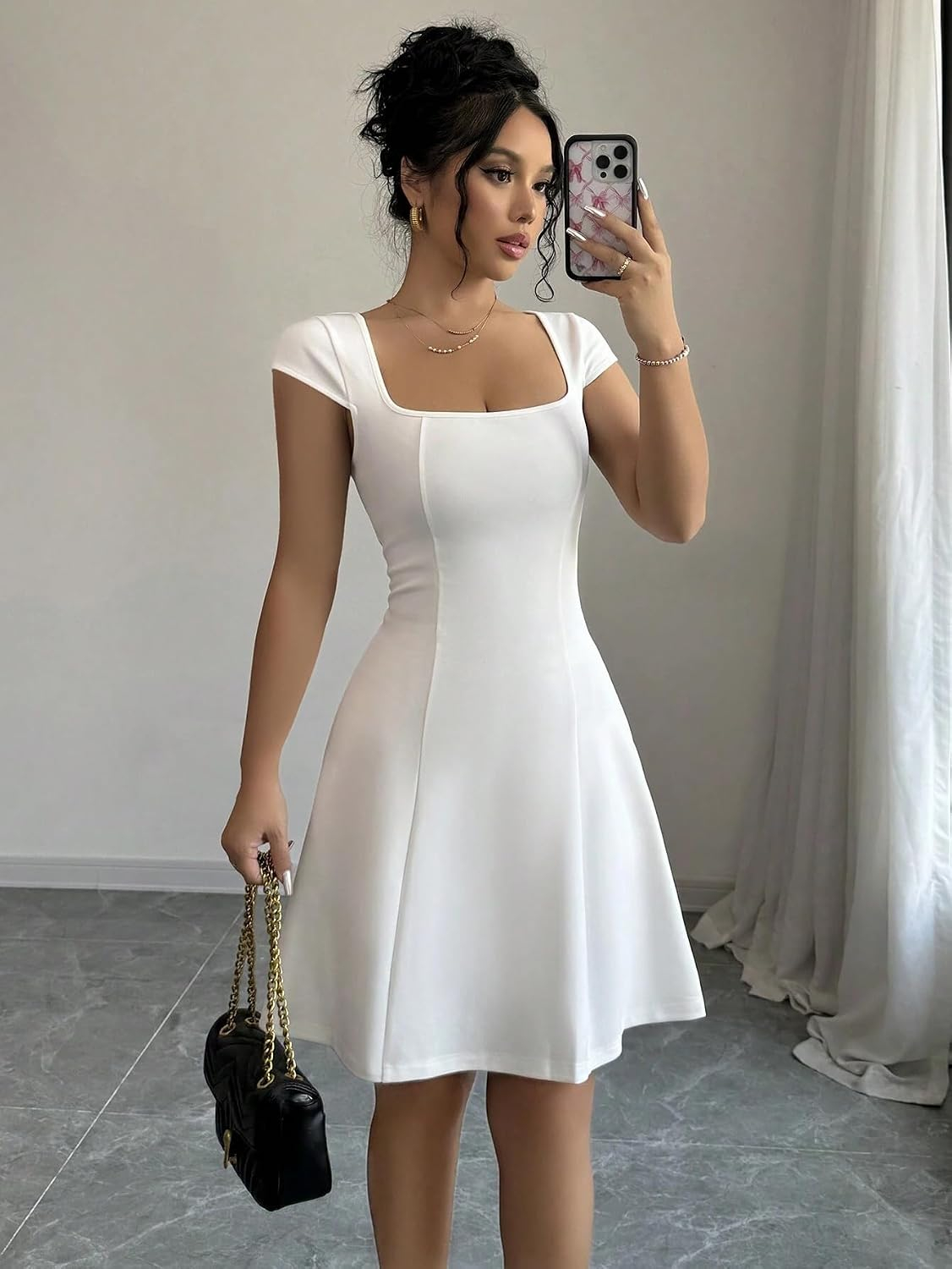 GRECIILOOKS Women's Square-Neck Lycra Midi Dress - Image 14