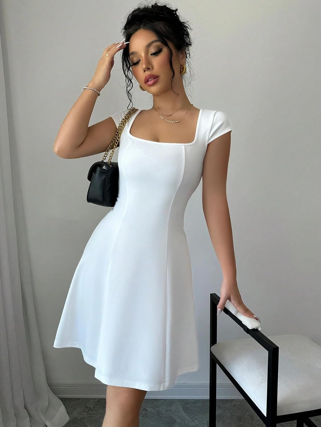 GRECIILOOKS Women's Square-Neck Lycra Midi Dress - Image 15