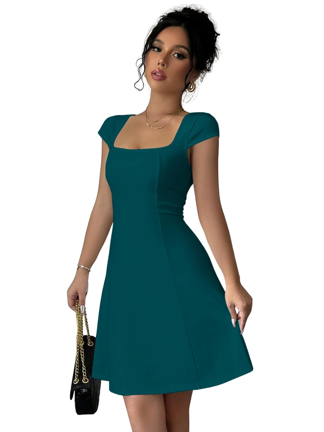 GRECIILOOKS Women's Square-Neck Lycra Midi Dress - Image 17