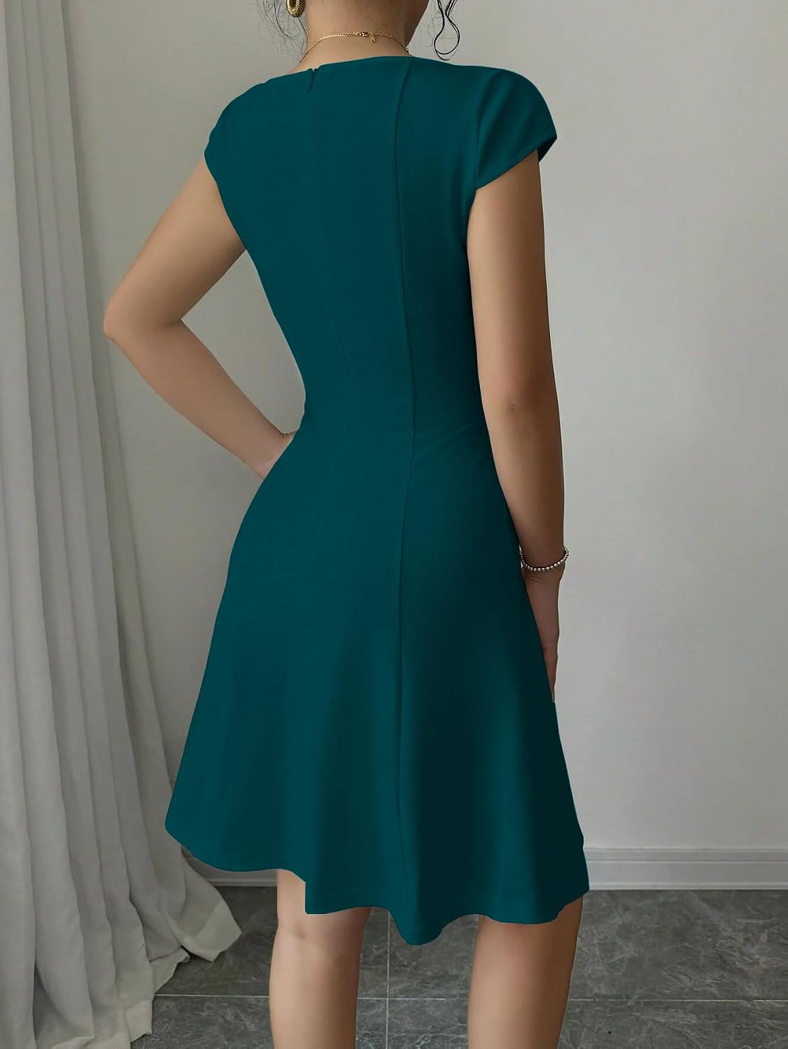 GRECIILOOKS Women's Square-Neck Lycra Midi Dress - Image 18