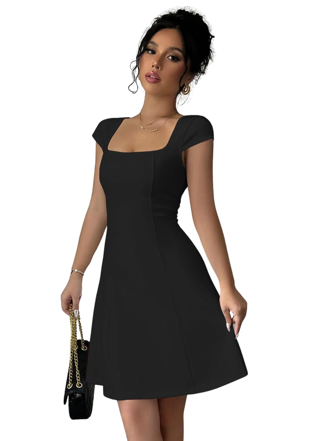 GRECIILOOKS Women's Square-Neck Lycra Midi Dress - Image 21