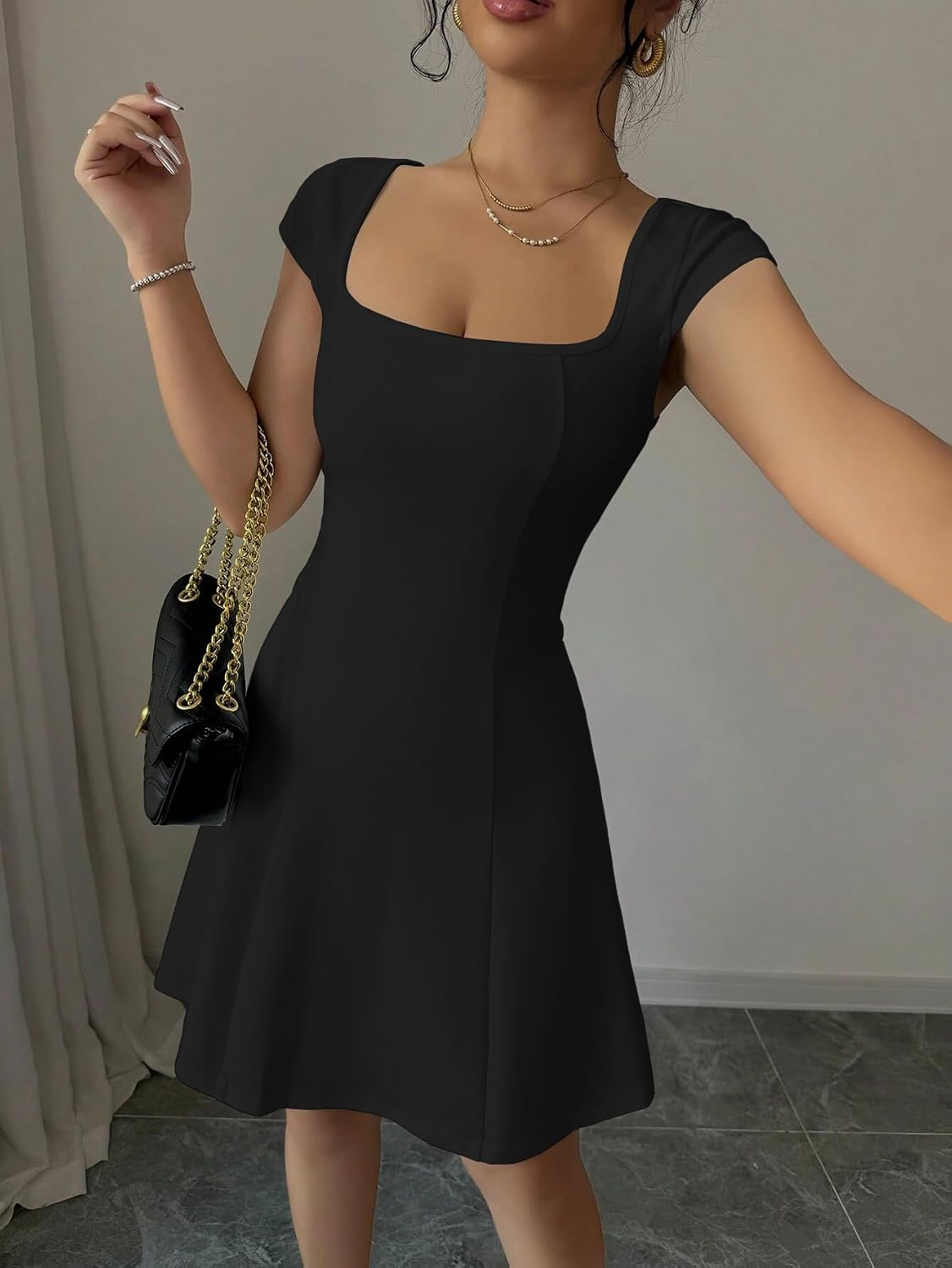 GRECIILOOKS Women's Square-Neck Lycra Midi Dress - Image 23