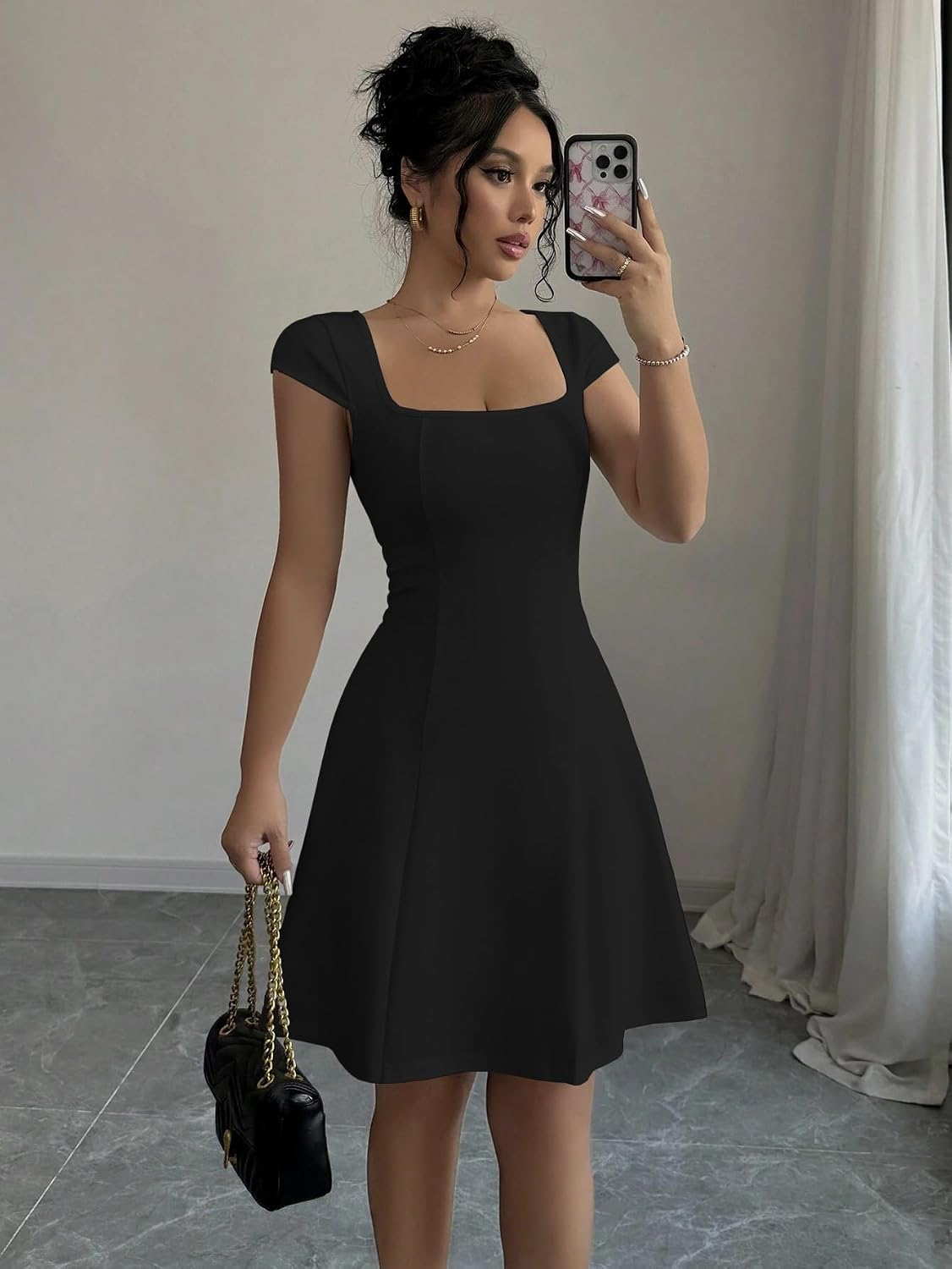 GRECIILOOKS Women's Square-Neck Lycra Midi Dress - Image 24