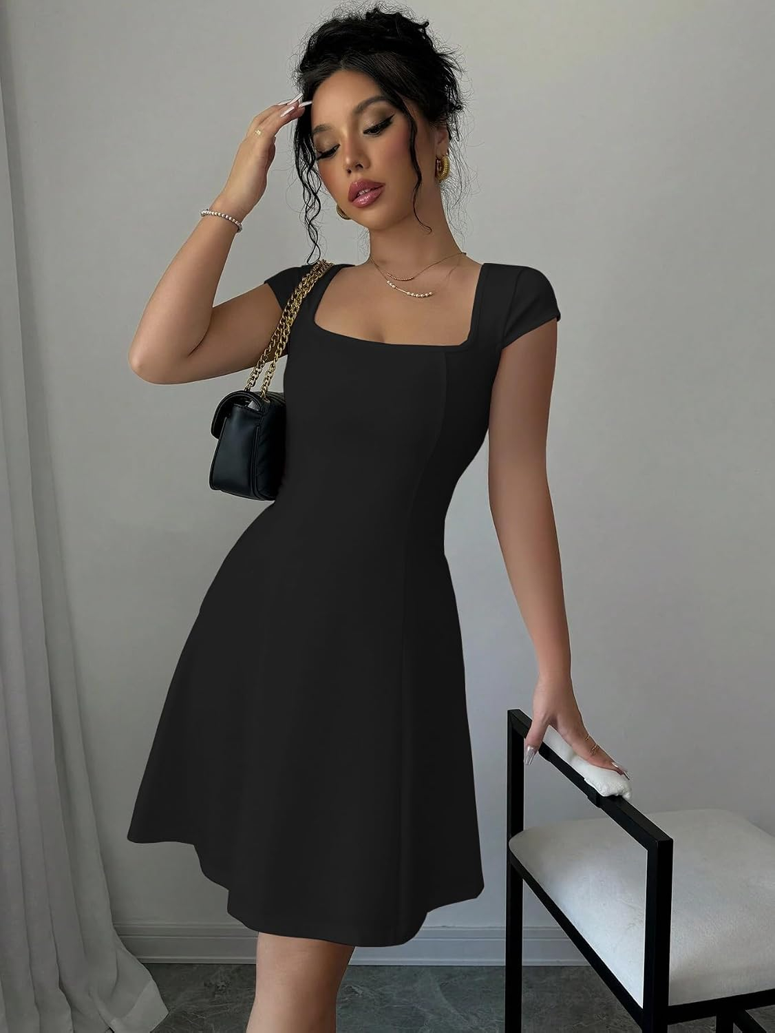 GRECIILOOKS Women's Square-Neck Lycra Midi Dress - Image 26