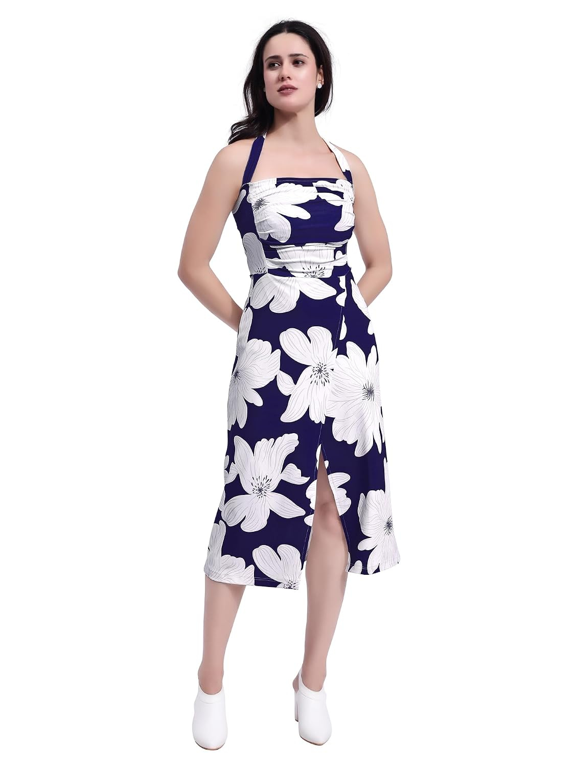 PURVAJA Women's Floral A-Line Midi Dress